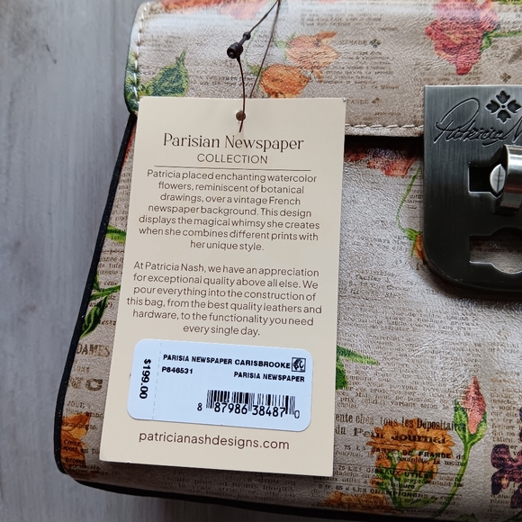 New Patricia Nash Leather Parisian Newspaper CarisBrooke Shoulder Bag Beige - Picture 10 of 11